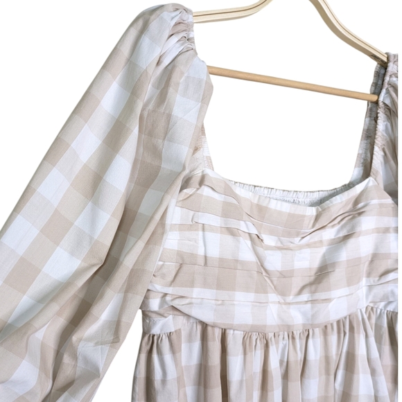 Abercrombie Fitch Emerson Poplin Puff Sleeve Gingham Dress Large Tall LT Peasant - Picture 4 of 13